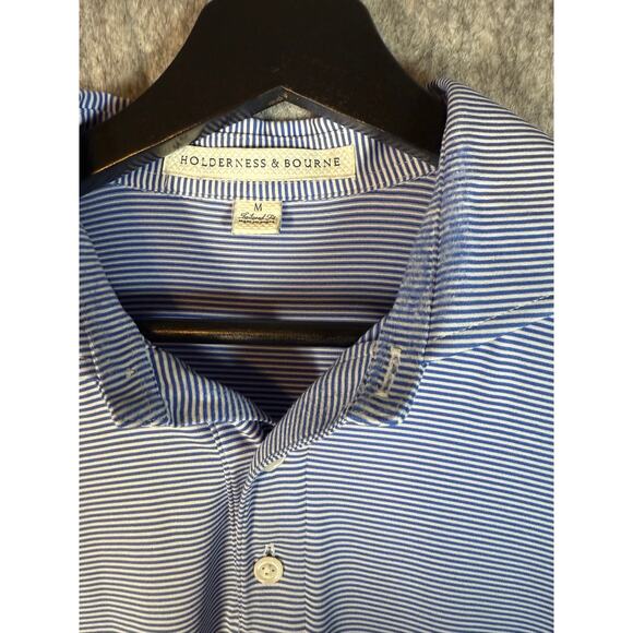 Holderness & Bourne The Perkins Cobalt & White Tailored Fit Medium Striped Polo - Picture 1 of 7